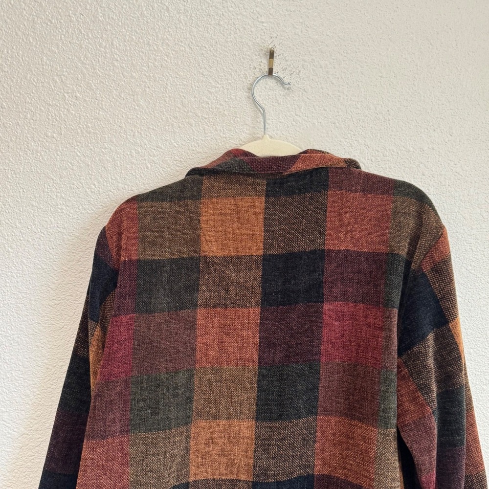 VTG 90s‎ Christopher & Banks Plaid Chenille Cardigan Fall Gorpcore Cabin Woods - Picture 13 of 13